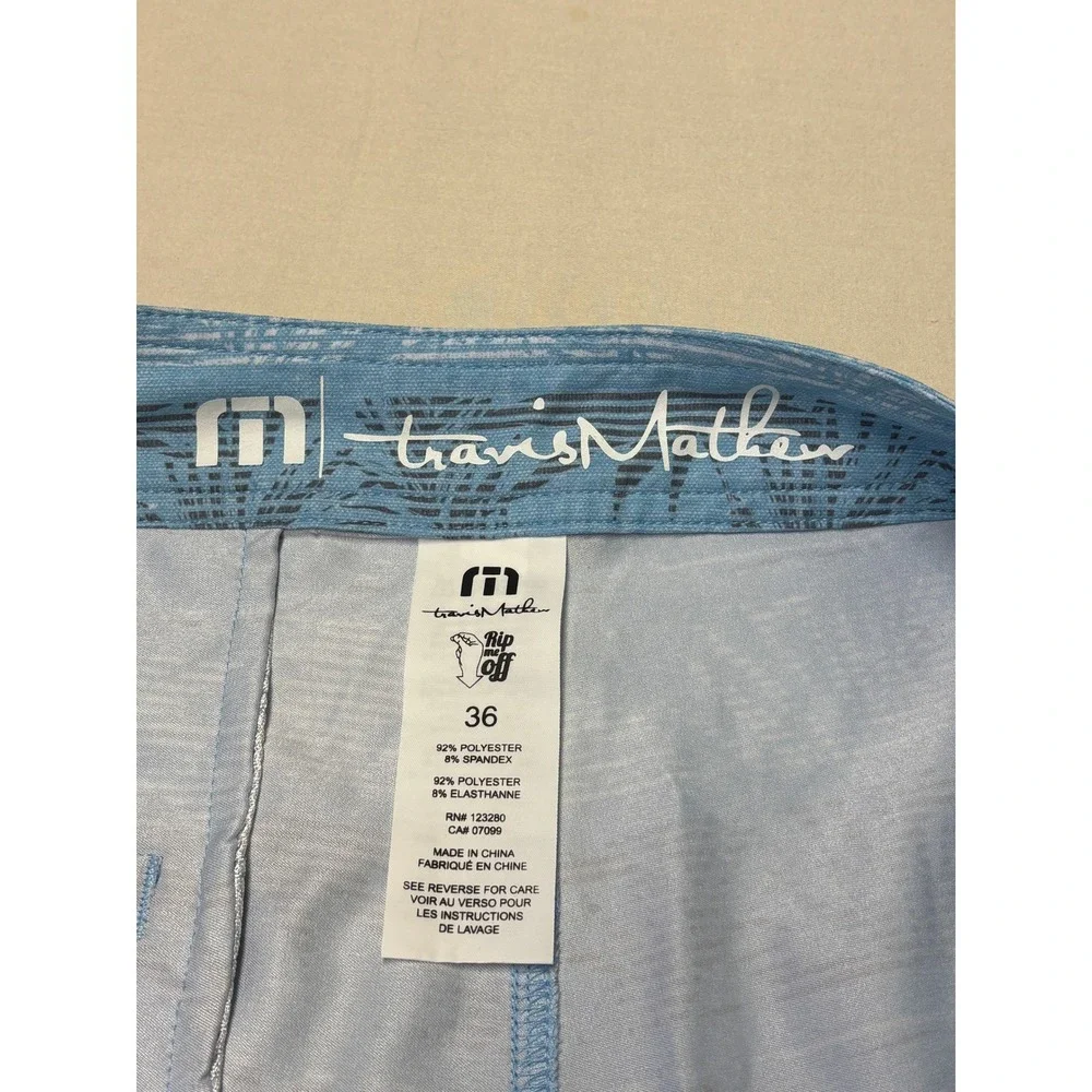 TravisMathew Mens Blue Palm Stripe‎ Board Shorts Swim Trunks 1MW427 Size 36X9